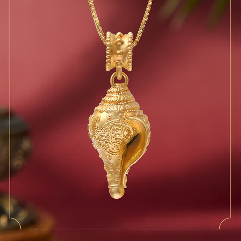 Colgante de plata de ley 999 con concha de caracola Shankha y concha de mar