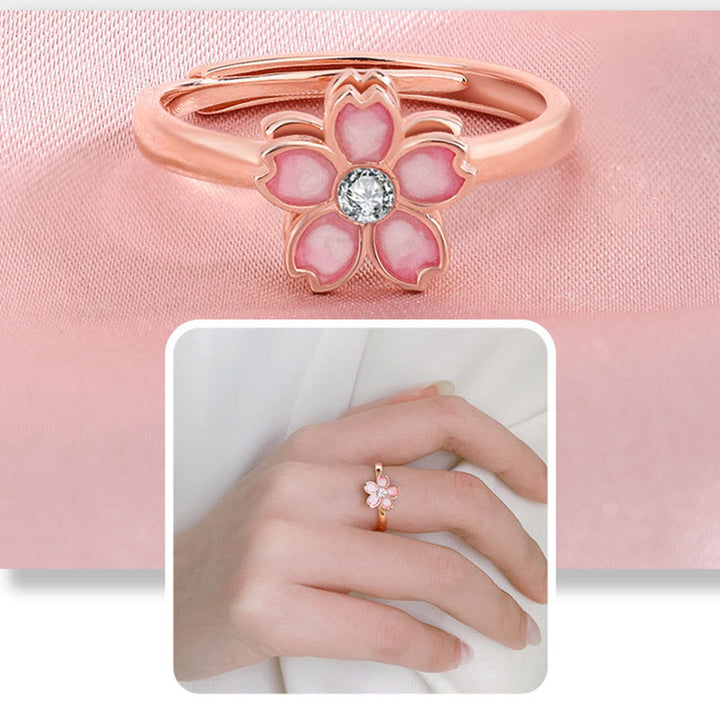 Pulsera con cadena de bendición de flor de cerezo de plata de ley 925 con Buddha Stones , anillo giratorio