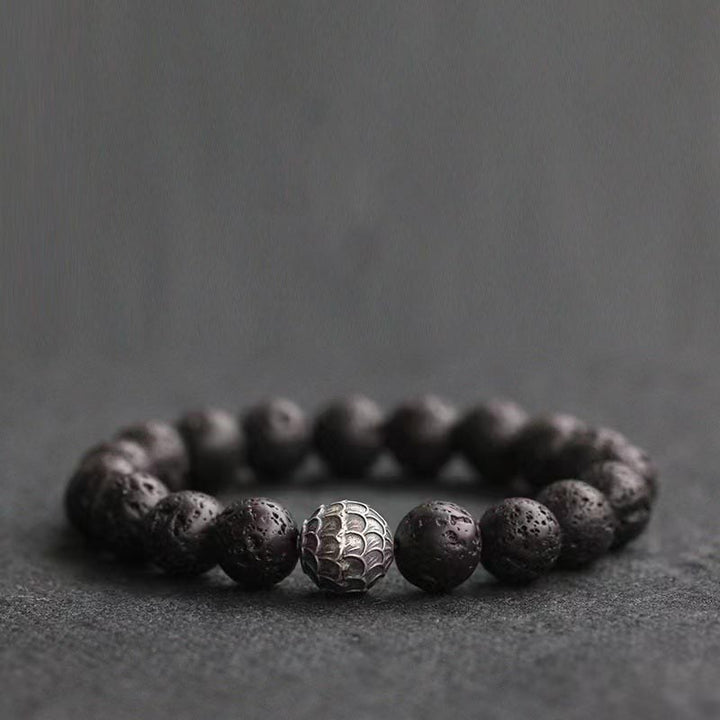 Pulsera curativa de cuentas de escamas de pescado de roca de lava de Buddha Stones