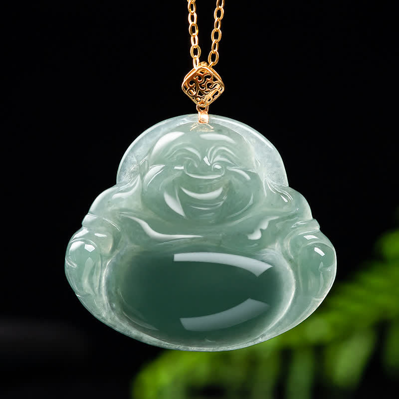Colgante de collar de abundancia de prosperidad de jade natural de Buda sonriente - image 1