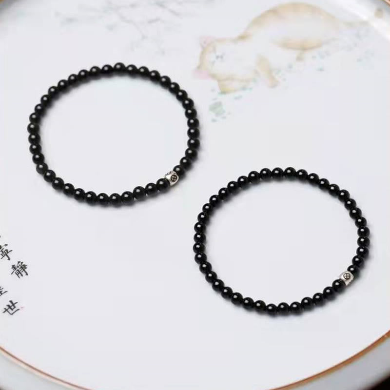 Pulsera de fuerza de purificación de cuarzo ahumado de obsidiana negra natural con Buddha Stones