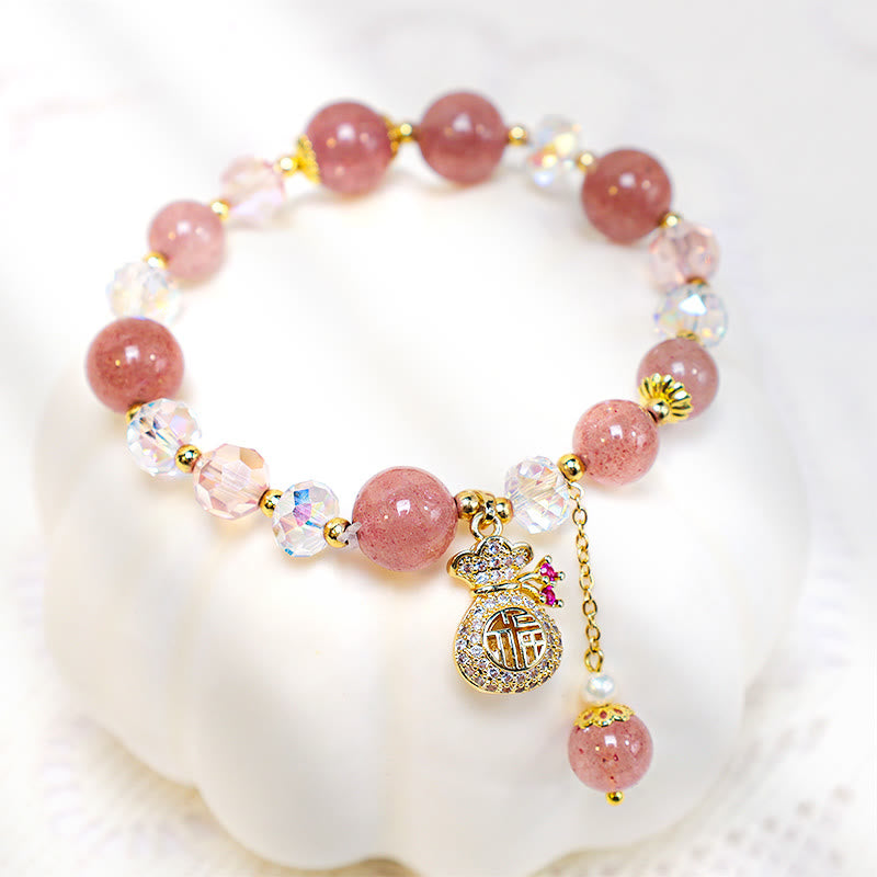 Pulsera positiva con dije para bolsa de dinero con cristal de cuarzo fresa Natural y Buddha Stones
