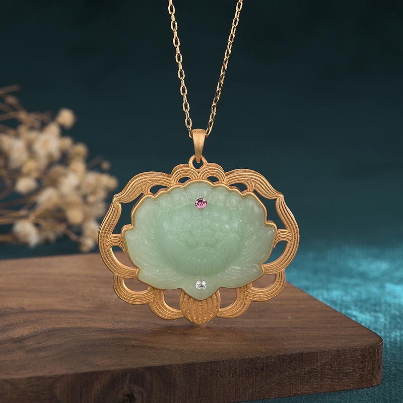 Colgante de collar de armonía de loto de jade natural - 40*40 mm - image 1