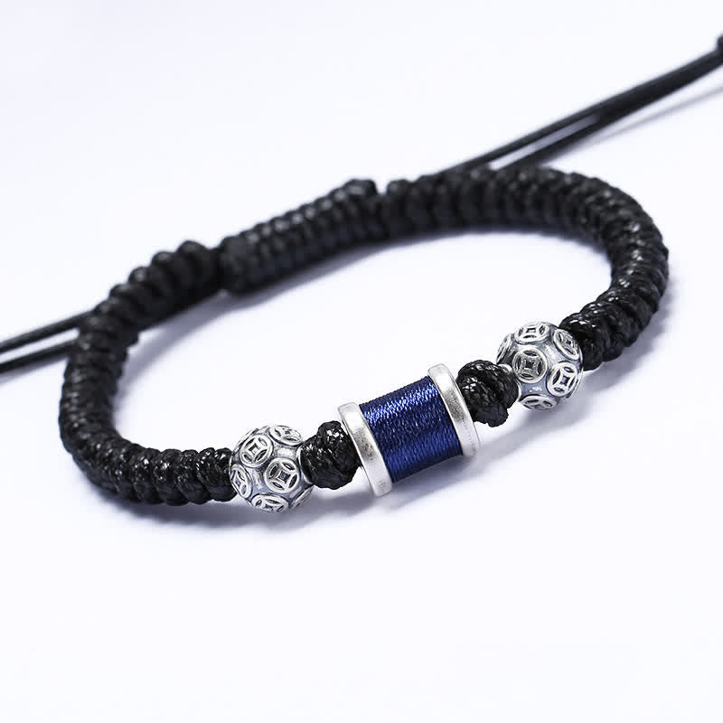 Pulsera de hilo trenzado con cuentas de moneda de cobre y plata de ley 999 con Buddha Stones