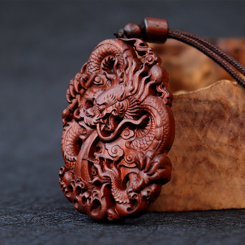 Buddha Stones, relámpago, madera de azufaifo, doble alivio del dragón, protege contra los espíritus malignos, colgante de collar