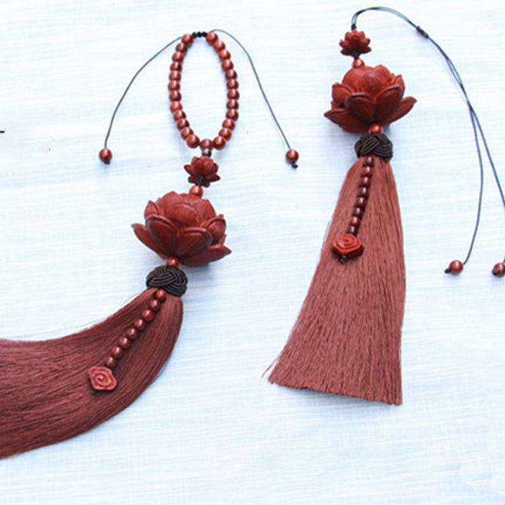 Buddha Stones tibetanas, hoja pequeña, sándalo rojo, loto, protección de la suerte, decoración de borlas