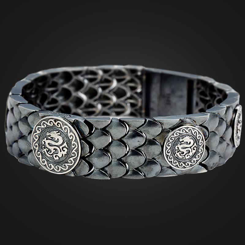Pulsera de plata de ley 925 con Buddha Stones , escamas de dragón, suerte y éxito