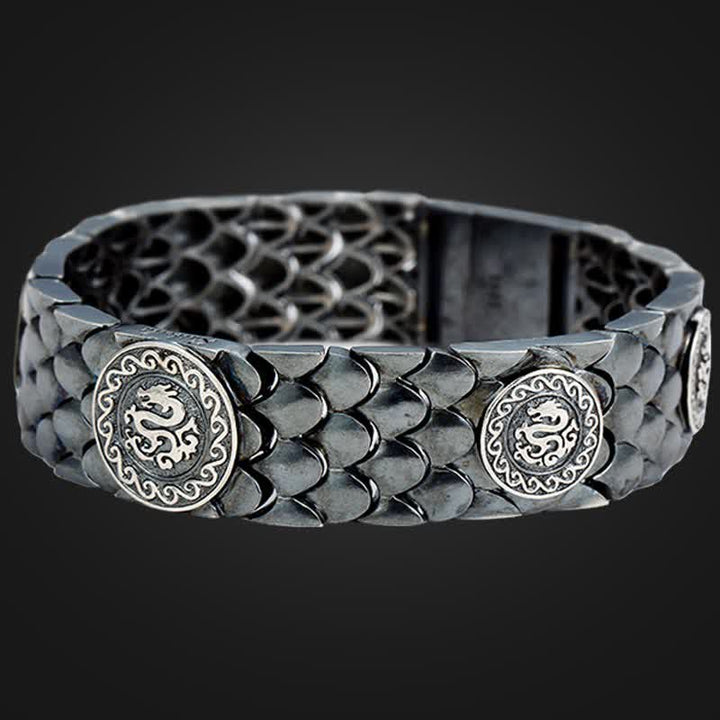 Pulsera de plata de ley 925 con Buddha Stones , escamas de dragón, suerte y éxito