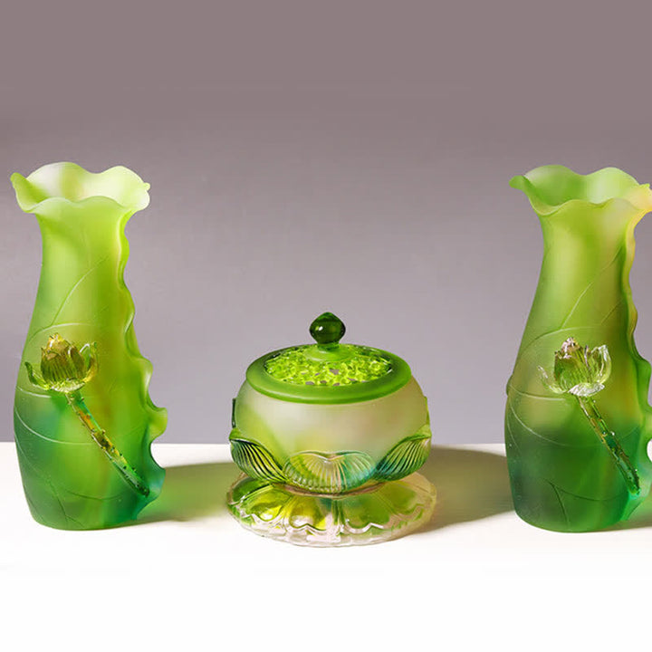 Pieza de arte de cristal Liuli hecha a mano de loto Feng Shui, decoración para el hogar y la Oficina