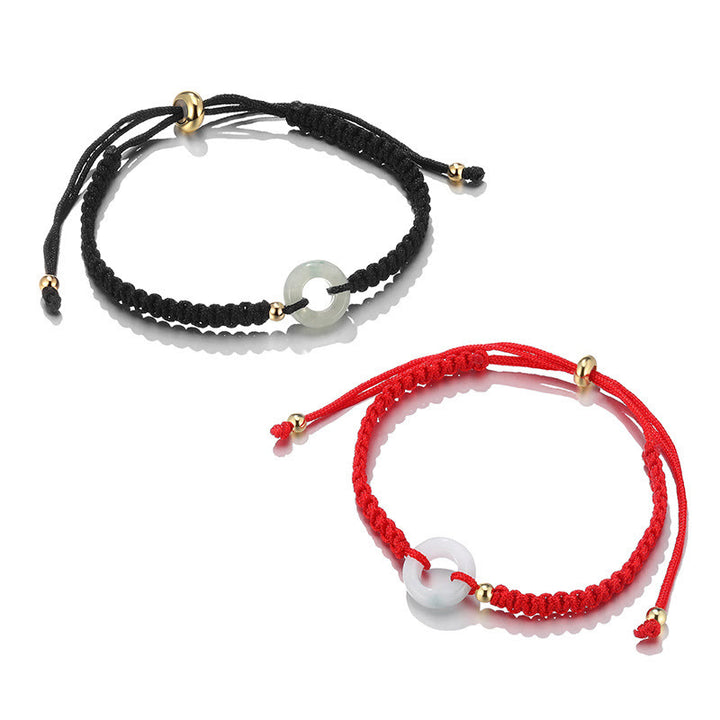 Buddha Stones, 2 uds., aventurina verde, Jade blanco, hebilla de la paz, pulsera trenzada para pareja de la suerte