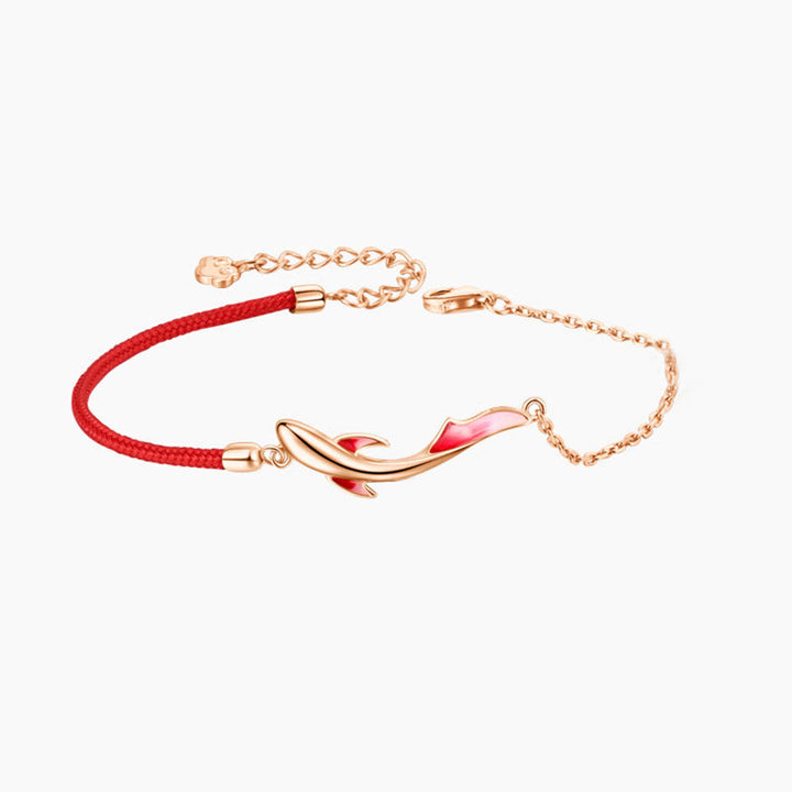 Pulsera de hilo rojo trenzado con estrella de loto y pez Koi de la suerte de plata de ley 925 con Buddha Stones