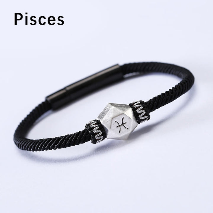 Pulsera de hilo hecha a mano con protección de las 12 constelaciones del zodíaco de plata de ley 999 con Buddha Stones