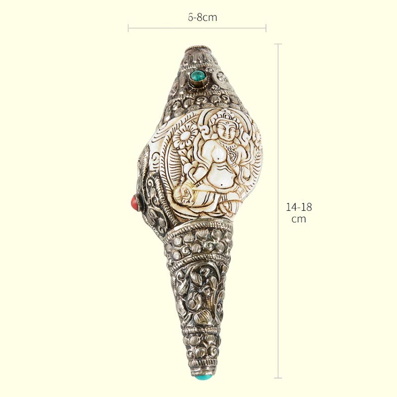 Decoración positiva de la riqueza de la concha de Buda Shankha grabada hecha a mano tibetana