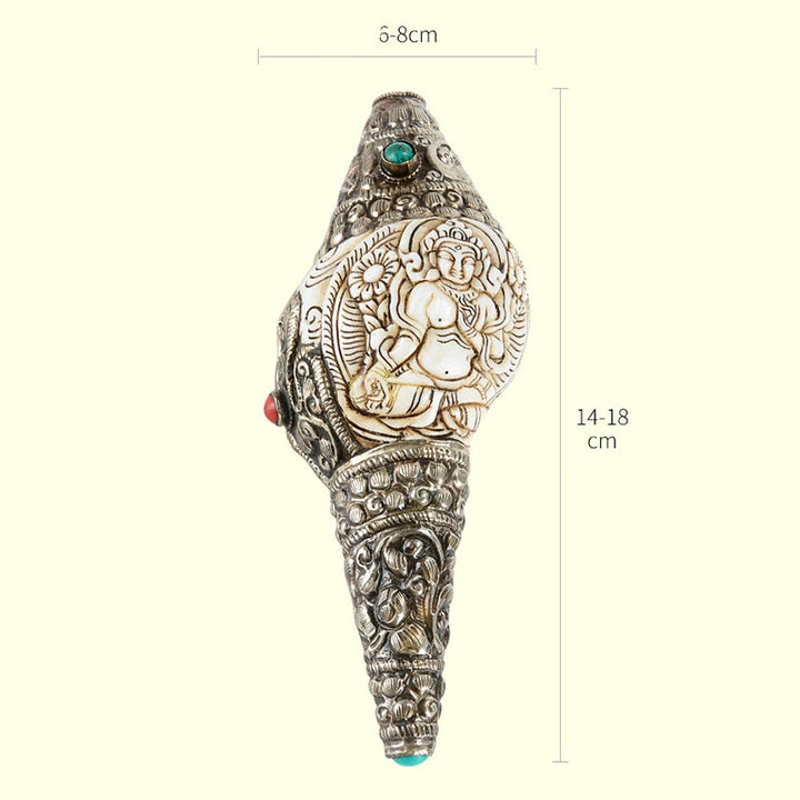 Decoración positiva de la riqueza de la concha de Buda Shankha grabada hecha a mano tibetana