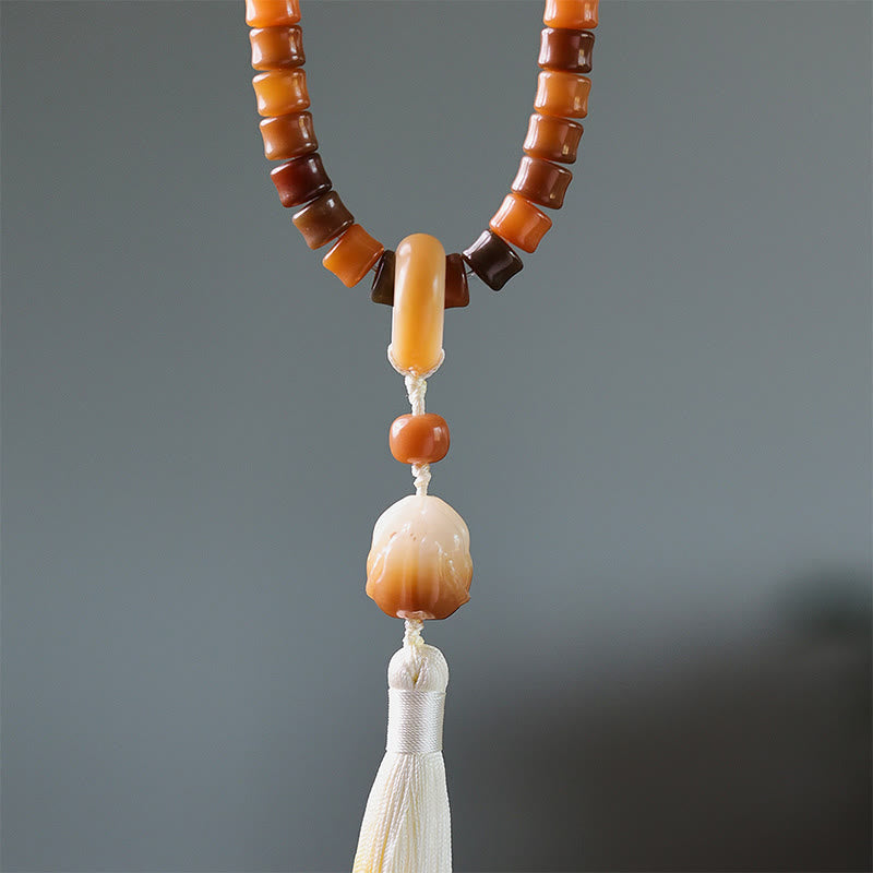 Buddha Stones 108 cuentas Mala, semilla Bodhi, pulsera de armonía grabada a mano de loto de Buda