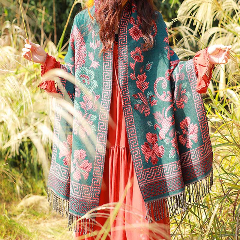 Bufanda de viaje acogedora con diseño de hojas de flores tibetanas de Buddha Stones