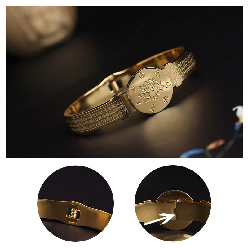Brazalete de armonía de acero de titanio con Buddha Stones Yin Yang Lotus Om Mani Padme Hum Mantra