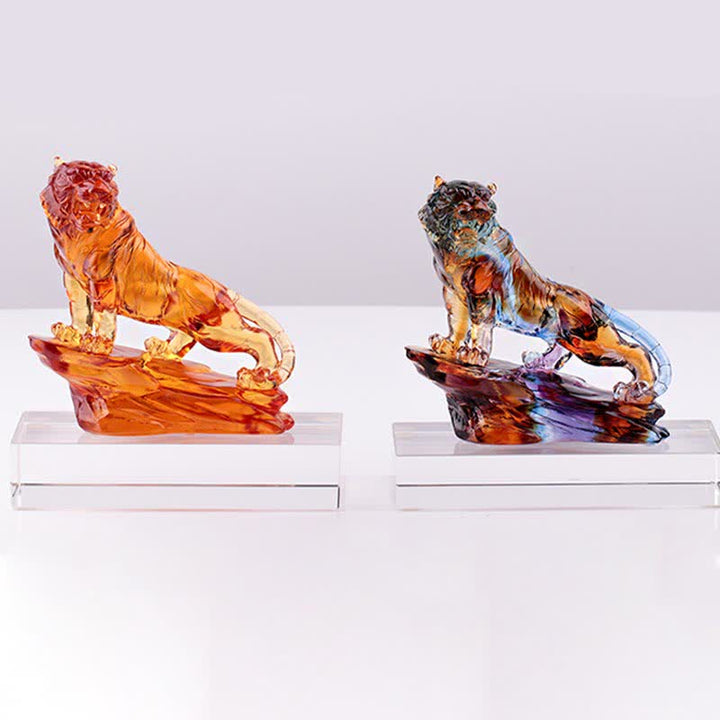 Pieza de arte de tigre de cristal Liuli hecha a mano, protección para decoración del hogar