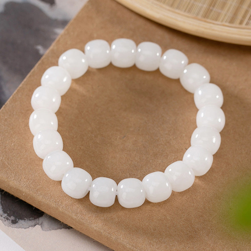 Pulsera de bendición de la felicidad de jade blanco hetiano con Buddha Stones - Jade blanco (Protección ♥ Felicidad) - image 0