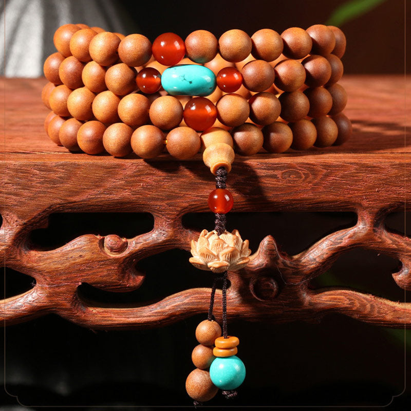 Pulsera Mala con dije de iluminación de loto de sándalo tibetano con Buddha Stones