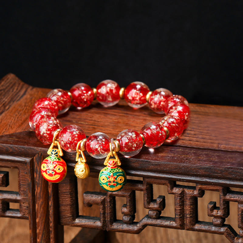 Pulsera de éxito con cuentas de cristal Liuli fluorescentes luminosas con abalorio familiar de bestia tragadora de oro con Buddha Stones
