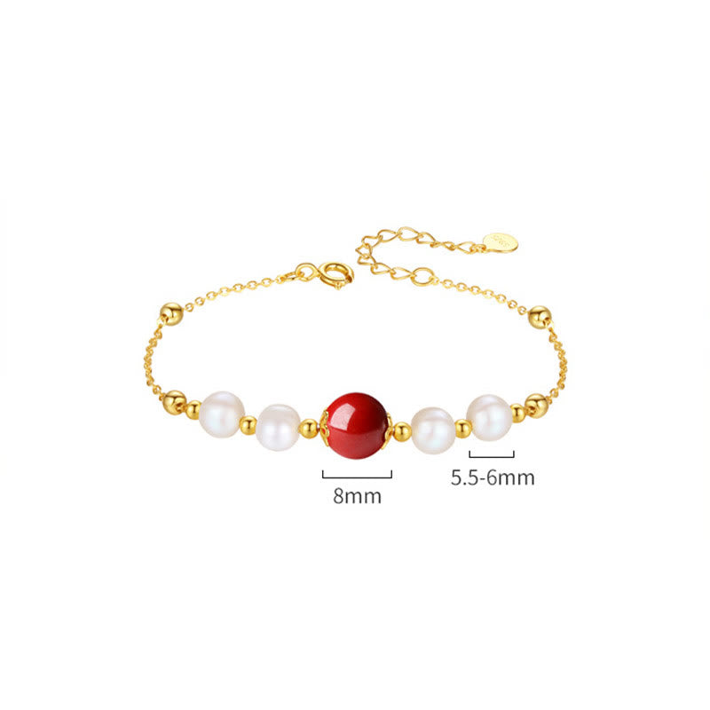 Pulsera de cadena de cuentas curativas de cinabrio y perlas de plata de ley 925 con Buddha Stones