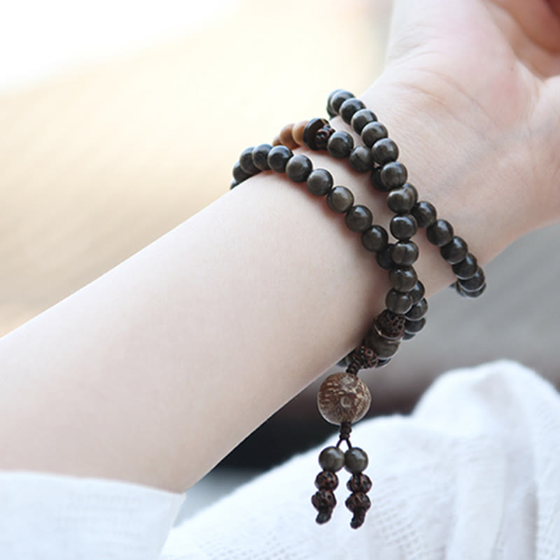 Pulsera Mala con dije de protección de sándalo tibetano - Pulsera de triple vuelta (17 cm) - 10 mm - image 6