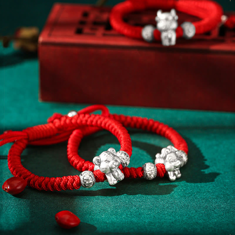 Pulsera para niños hecha a mano con cuerda roja del zodíaco chino de plata de ley 999 con Buddha Stones