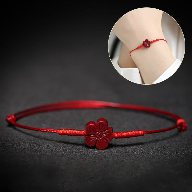 Pulsera trenzada hecha a mano con Buddha Stones, flor de ciruelo, trébol de cuatro hojas, PiXiu, loto, pez Koi, cinabrio