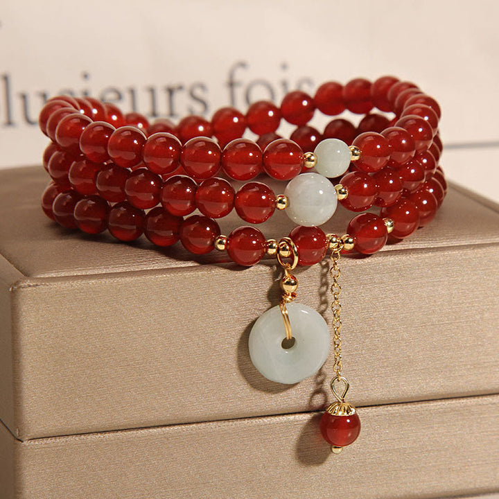 Pulsera de triple envoltura con hebilla de la paz, jade, ágata roja natural, Buddha Stones