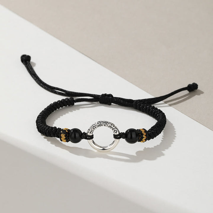 Pulsera trenzada de plata de ley 925 con Buddha Stones , hebilla de la paz, nubes propicias, fortuna