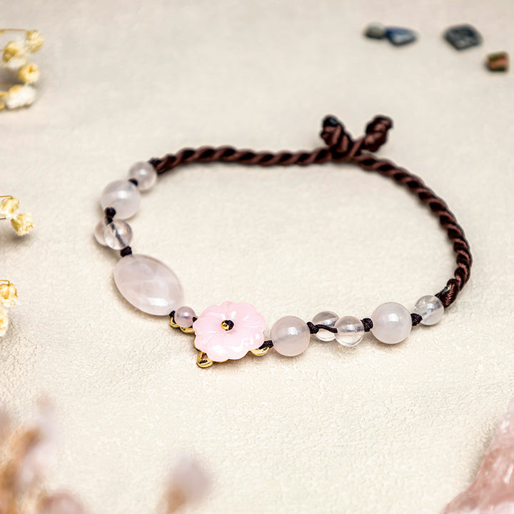 Tobillera calmante de cristal rosa The Flower of Love