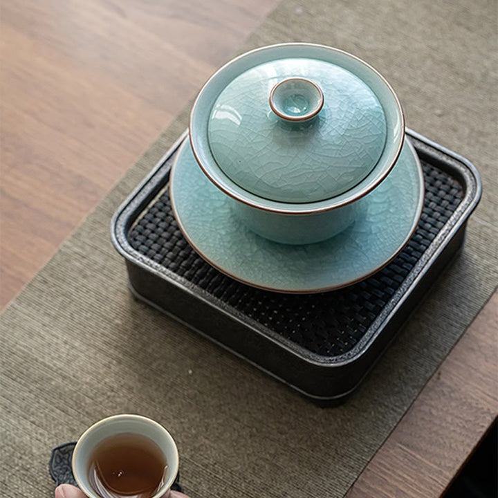 Taza de té y platillo de cerámica con esmalte de hielo, Retro verde, Buddha Stones , Gaiwan Sancai, Kung Fu