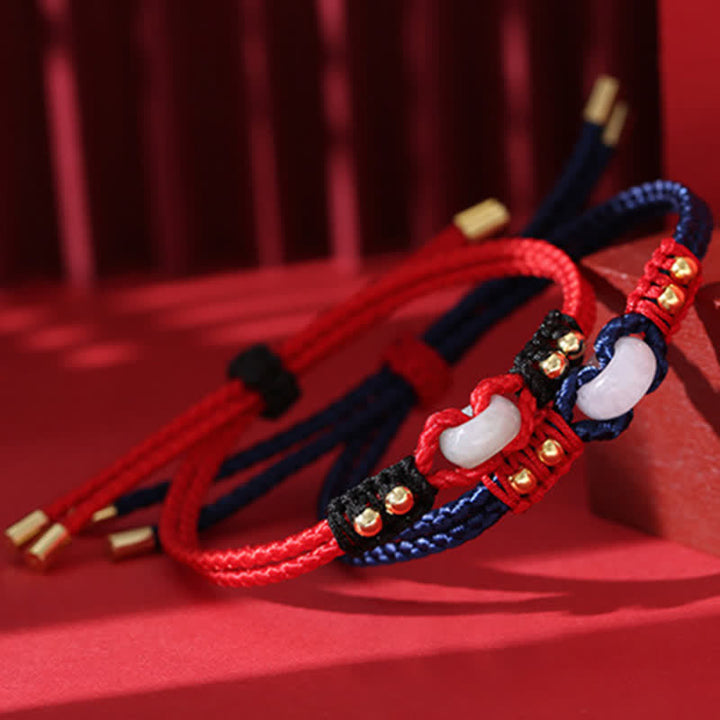 Pulsera de hilo de riqueza de abundancia de jade con hebilla de paz redonda con Buddha Stones