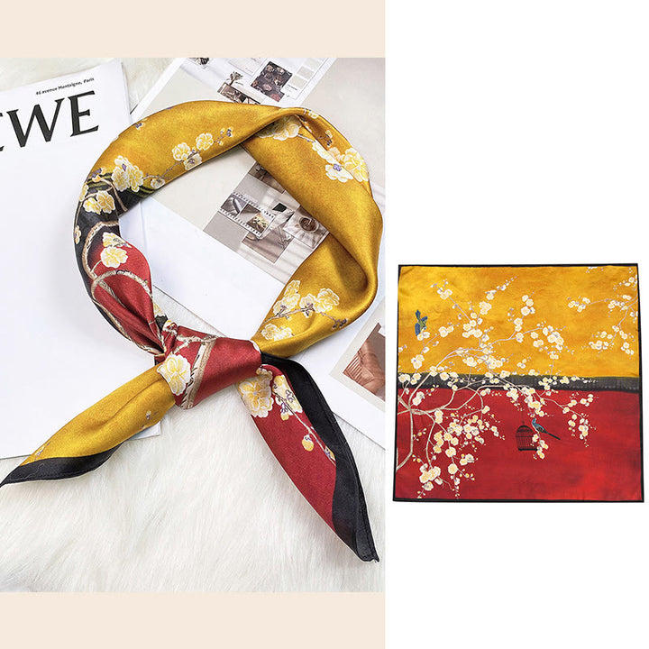 Buddha Stones escena pastoral globo aerostático flor de primavera 100% seda de morera cuello bufanda para el pelo - image 26