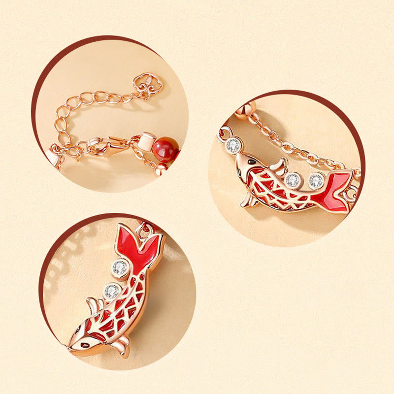 Pulsera de cadena de doble capa con Buddha Stones, Plata de Ley 925, pez Koi de la suerte, circón cinabrio, prosperidad