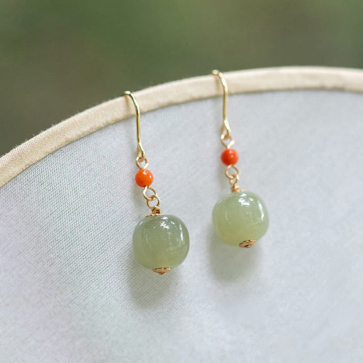 Pendientes colgantes de jade hetiano y ágata roja con Buddha Stones , chapados en plata de ley 925 y oro de 14 quilates. - image 1
