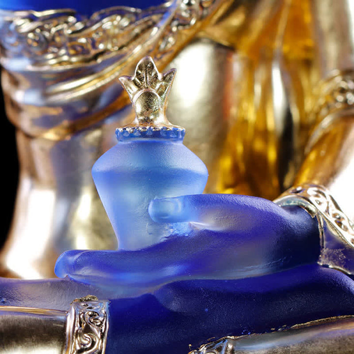 Buda medicinal hecho a mano Liuli Crystal Art Piece estatua de compasión decoración de oferta en casa y oficina