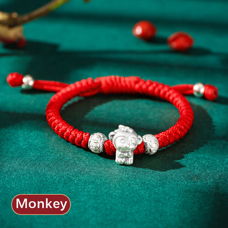 Pulsera para niños hecha a mano con cuerda roja del zodíaco chino de plata de ley 999 con Buddha Stones