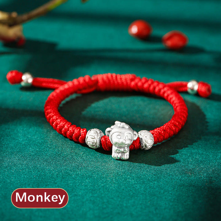 Pulsera para niños hecha a mano con cuerda roja del zodíaco chino de plata de ley 999 con Buddha Stones