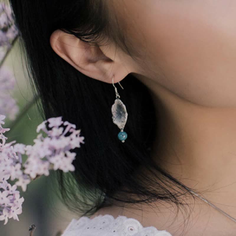 Pendientes colgantes de plata de ley 925 con protección de hoja de loto turquesa - image 2