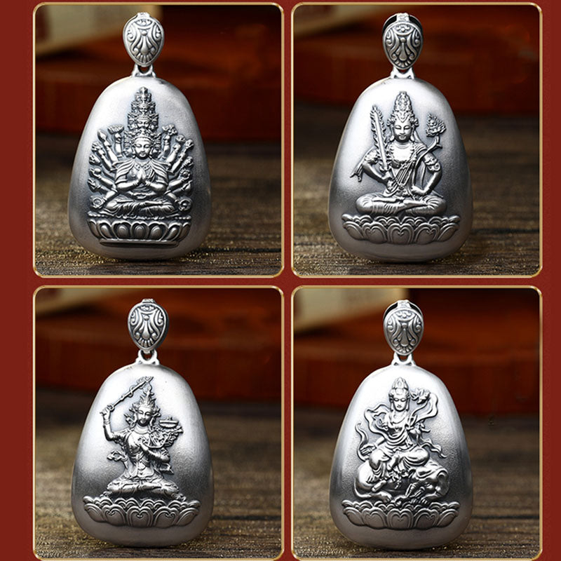 Collar con colgante de plata de ley 999 con Buddha Stones del zodíaco chino, corazón de Buda natal, Sutra grabado