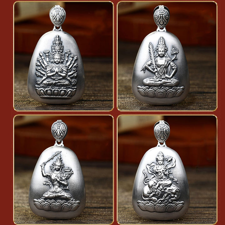 Collar con colgante de plata de ley 999 con Buddha Stones del zodíaco chino, corazón de Buda natal, Sutra grabado