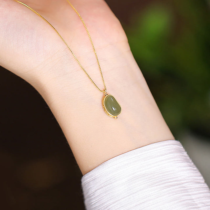 Collar con colgante de mariposa de Buda sonriente de la suerte, Jade cian Natural de Plata de Ley 925 - Frijol del amor - image 20