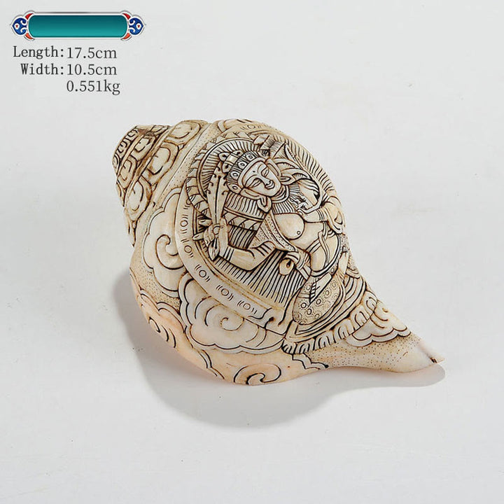 Concha tibetana hecha a mano grabada Shankha Buddha Avalokitesvara, decoración de riqueza