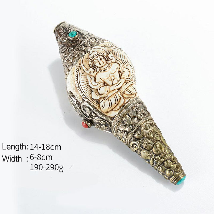 Decoración positiva de la riqueza de la concha de Buda Shankha grabada hecha a mano tibetana