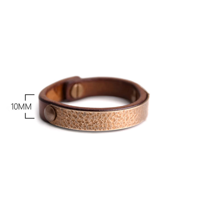 Brazalete de pulsera de cuero de cobre y latón con textura hecha a mano Vintage con Buddha Stones