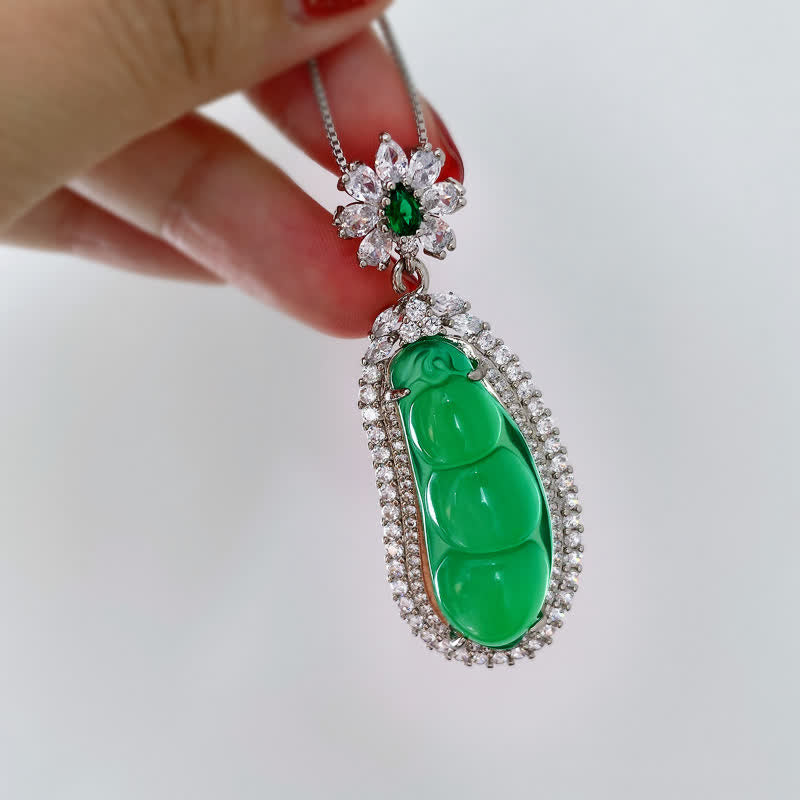 Colgante de collar de suerte de jade cian de frijol de la fortuna