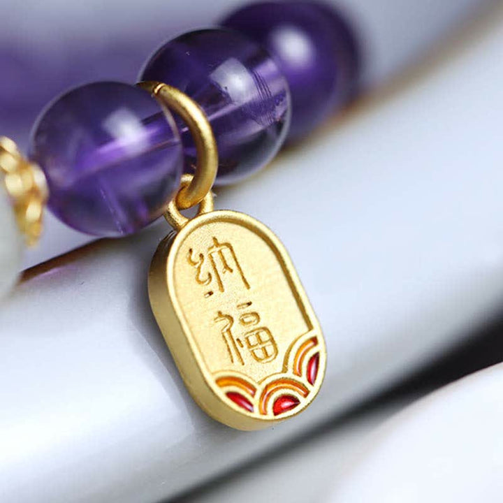 Pulsera con dijes curativos de jade hetiano de cristal de amatista natural con Buddha Stones