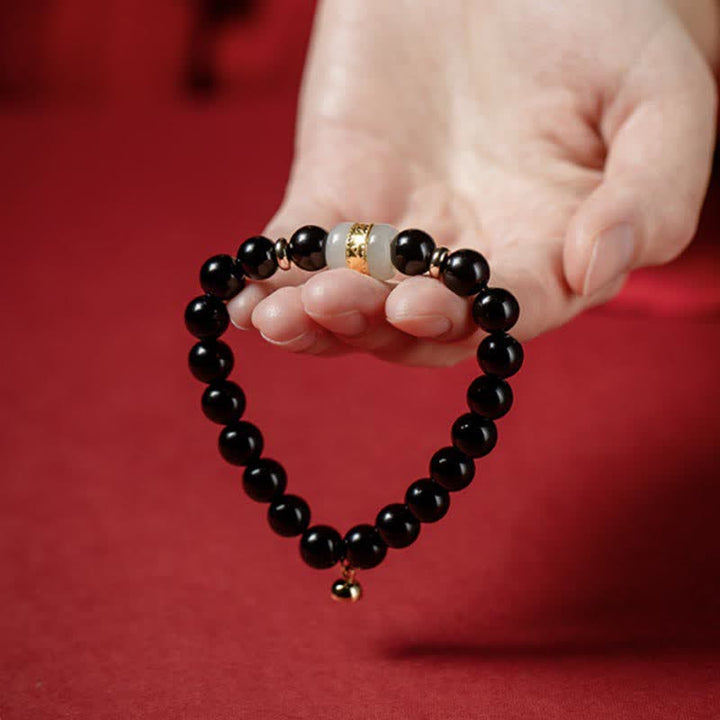 Buddha Stones obsidiana negra Jade Om Mani Padme Hum fuerza pareja pulsera magnética